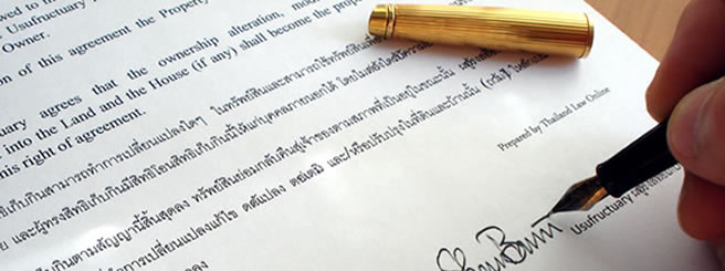 Close up of a usufruct contract Thai English